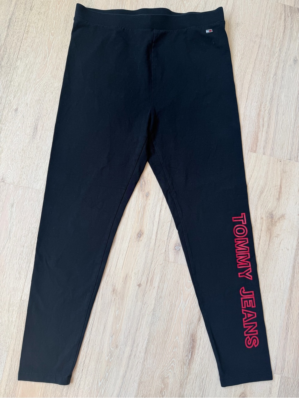 Tommy Jeans Black Leggings w/ Red Logo Graphic | Size M | Y2K